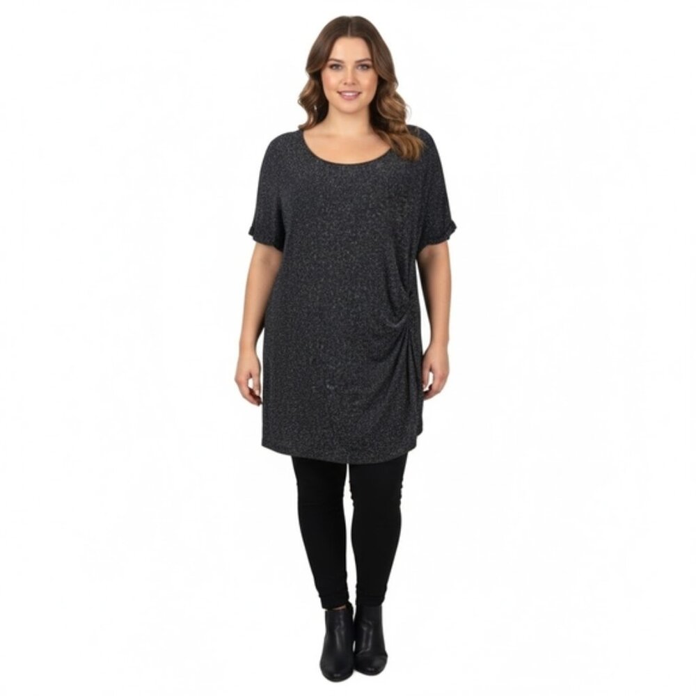 💠Penningtons Shimmer Tunic Top Asymmetric Short Sleeve Metallic Mini Dress